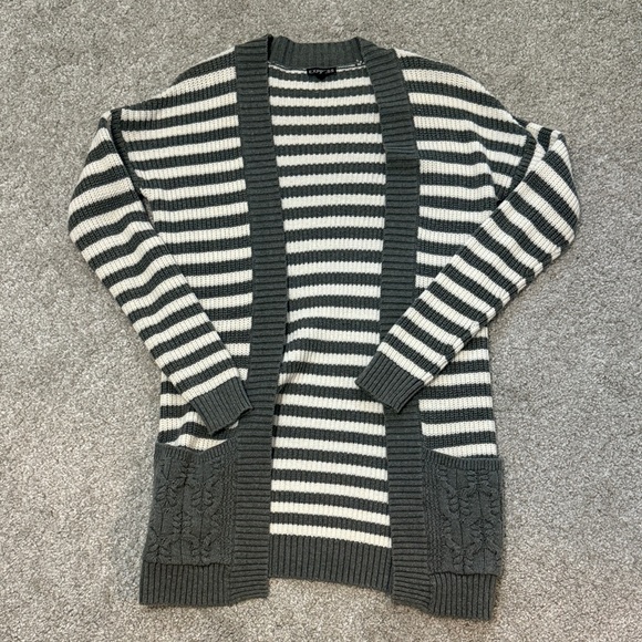 Express Black and White Striped Cardigan - Picture 1 of 1